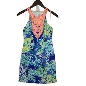 Lily Pulitzer Pearl Shift Dress Brilliant Blue Wade and Sea Sz 00